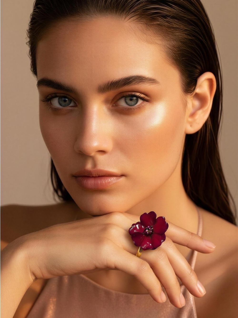 Elegant Floral Burgundy Ring